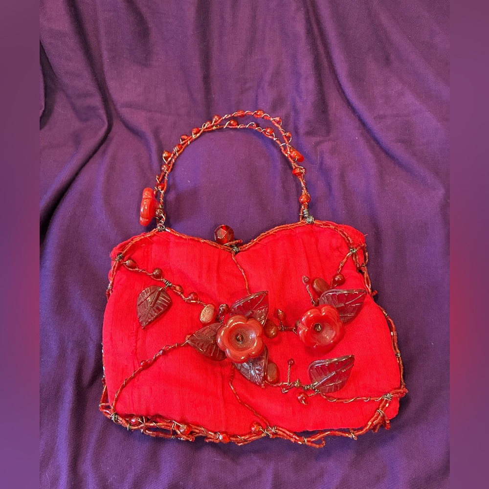 Elegant Red Floral Handbag